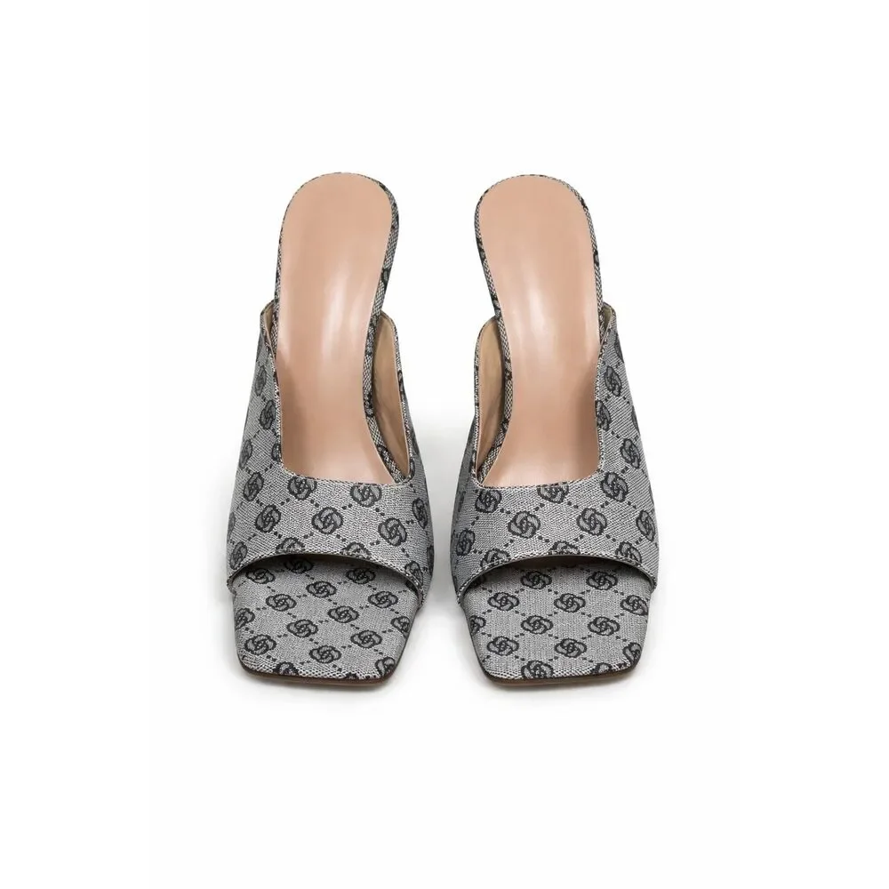 Unbranded Gray Logo Print Sculptural Heel Sandals | US 11 | New